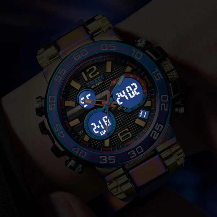 Smael Ceas barbati de mana Cronograf Sport Stil Army Militar Dual Time Cronometru Alarma Negru [5]