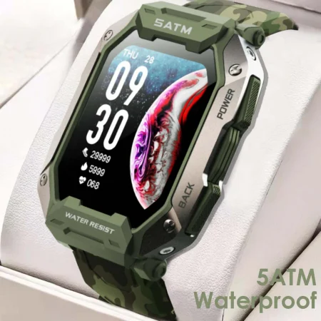 Smartwatch Tio Fitness Tracker Stil Militar Rezistenta la apa IP68 Inot Bataile inimii Monitorizeaza Oxigen din sange 24 Sporturi Army Verde [2]
