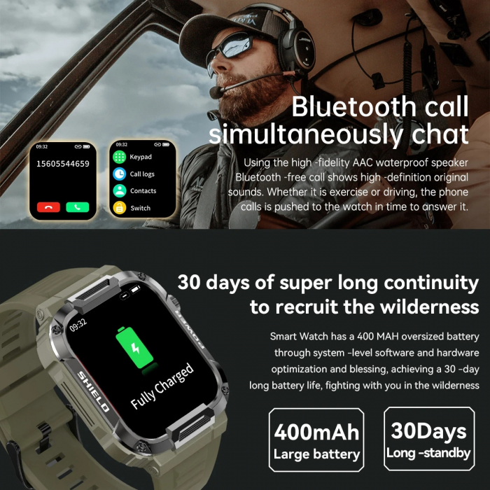 Smartwatch Tio® smartCALL, fitness, sport, notificari, meteo, limba romana, apelare Bluetooth, microfon HD [10]
