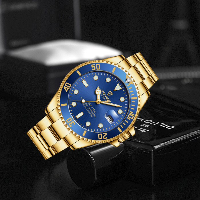 Tevise Ceas barbatesc de mana Clasic Mecanic Automatic Elegant Luxury Auriu Albastru [3]