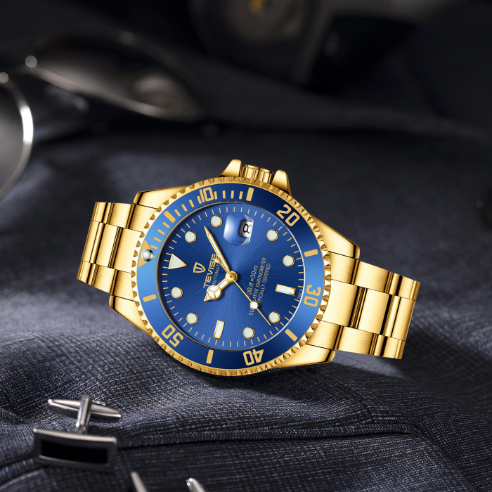 Tevise Ceas barbatesc de mana Clasic Mecanic Automatic Elegant Luxury Auriu Albastru [2]