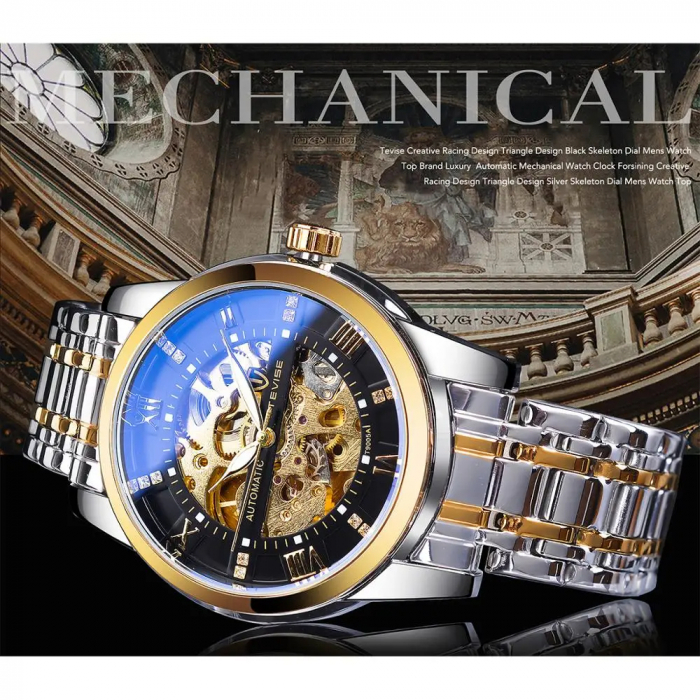Tevise Ceas barbatesc de mana Retro Clasic Mecanic Automatic Fashion Luxury Skeleton [4]