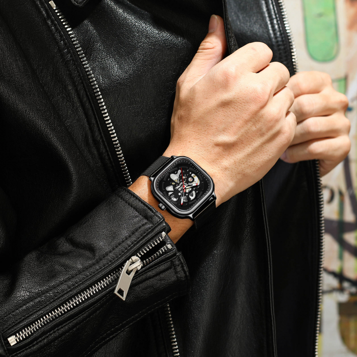 TIO Ceas mecanic automatic barbatesc Analog Negru Bratara reglabila [5]