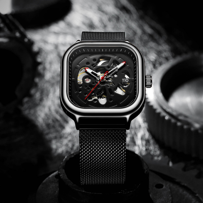 TIO Ceas mecanic automatic barbatesc Analog Negru Bratara reglabila [3]