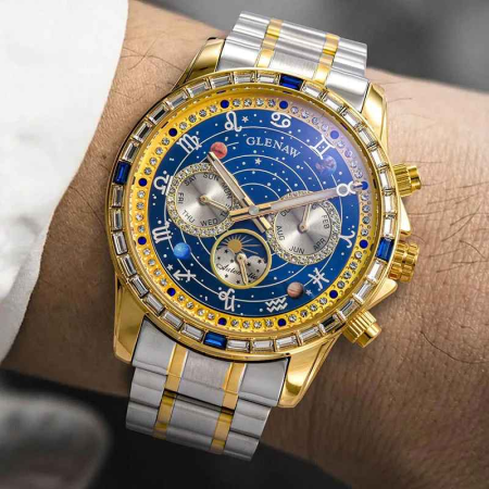 Ceas Automatic Glenaw Multifunctional Gold & Silver – Mecanic, Waterproof 3ATM, Luminous, Afisaj Luna/Saptamana/Zi-Noapte, 43mm [2]
