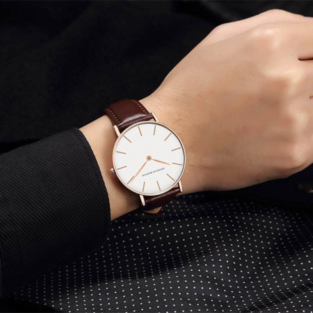 Ceas barbatesc Hannah Martin Clasic Elegant Quartz Curea din piele naturala [2]