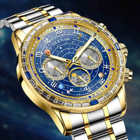 Ceas Automatic Glenaw Multifunctional Gold & Silver – Mecanic, Waterproof 3ATM, Luminous, Afisaj Luna/Saptamana/Zi-Noapte, 43mm [3]