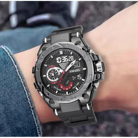 Ceas barbatesc Smael Sport Casual Stil Militar Dual Time Cronograf [3]