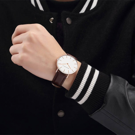 Ceas barbatesc Hannah Martin Clasic Elegant Quartz Curea din piele naturala [5]