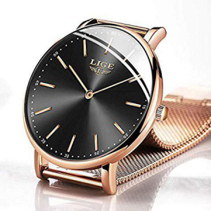 Ceas dama Lige, Elegant, Quartz, Luxury, Analog, Subtire, Otel inoxidabil, Auriu [2]