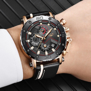 Ceas de mana barbatesc, Lige, Analog, Fashion, Casual, Curea din piele, Ecran mare, Cronograf, Mecanism Quartz [3]