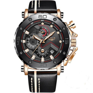 Ceas de mana barbatesc, Lige, Analog, Fashion, Casual, Curea din piele, Ecran mare, Cronograf, Mecanism Quartz [0]
