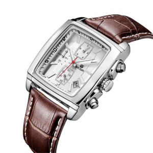 Ceas barbatesc, Megir, Clasic, Quartz, Curea din piele naturala, Afisaj analog, Otel inoxidabil, Casual / Business / Fashion, Cronograf [1]