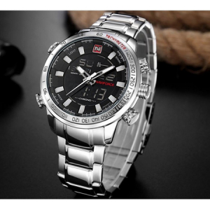 Ceas de mana barbatesc, Naviforce, Dual Time, Digital, Casual, Cronograf, Alarma, Curea din otel inoxidabil, Mecanism Quartz [2]