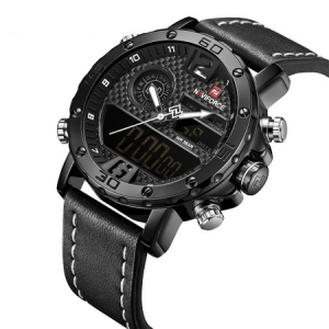 Ceas de mana barbati, NaviForce, Elegant, Casual, Dual-time, Mecanism Quartz, curea din piele naturala, otel inoxidabil [1]