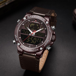 Ceas barbatesc, NaviForce, Cronograf, Sport, Mecanism Quartz, Afisaj Analog si Digital, Curea din piele, Rezistent la socuri [6]