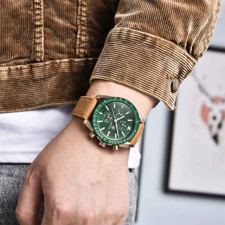 Benyar BY-5140 – Ceas bărbătesc sport, cronograf, cuarț, curea piele, waterproof 3ATM, dată automată, sticlă hardlex [4]