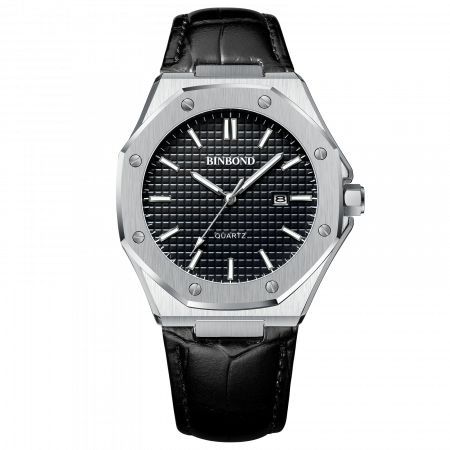 Ceasuri barbatesti - BinBond Ceas barbatesc Quartz Elegant Piele Argintiu Negru