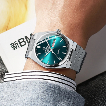 BinBond Ceas barbatesc Quartz Elegant Otel Argintiu Albastru [5]