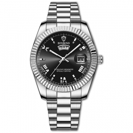 Ceasuri barbatesti - BinBond Ceas barbati de mana Elegant Quartz Casual Fashion Business 3 ATM Argintiu Negru