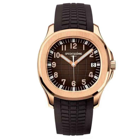 Modele noi - Ceas automat bărbătesc Specht & Sohne SP0008, cadran maro texturat, carcasă rose gold, 40mm, mecanism Japan 8215, curea cauciuc, 5ATM