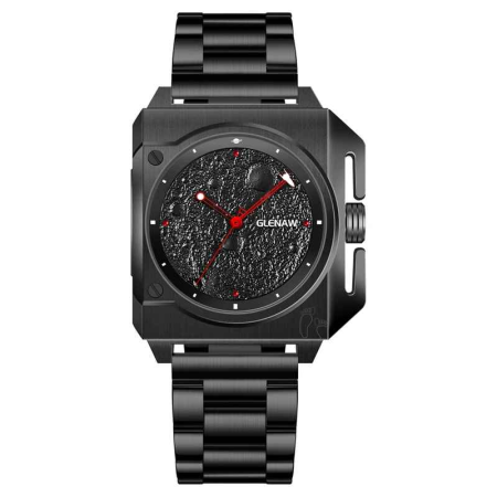 Ceasuri barbatesti - Ceas automat GLENAW Moon Dial pentru bărbați, design original luxury, cadran lunar, luminescent, brățară oțel inoxidabil, rezistent la apă 3ATM
