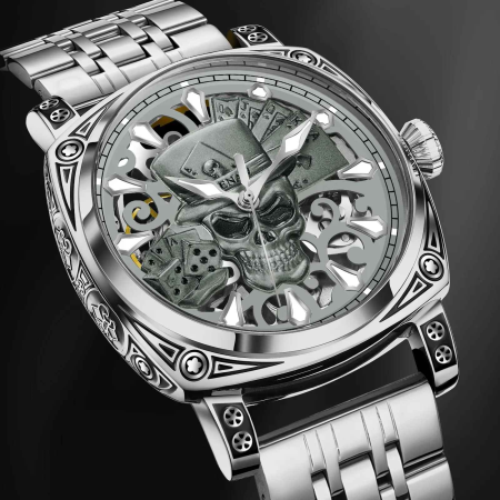 Ceas automat GLENAW Skull Series pentru bărbați, design schelet craniu, luxury fashion, brățară oțel sau curea piele, rezistent la apă 3ATM [2]