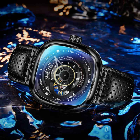 Ceas Automatic Barbatesc Elegant 44mm, Self-Wind, Curea Piele, Waterproof 30M, Sticla Hardlex, Design Modern [3]