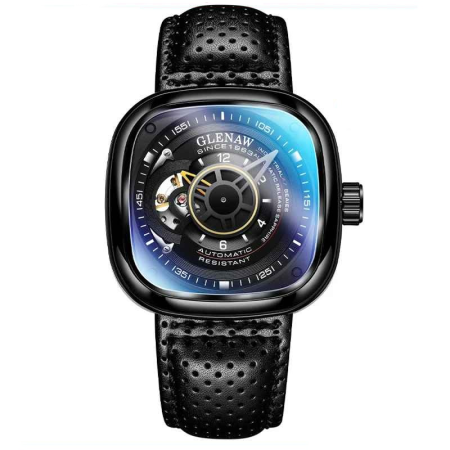 Ceasuri barbatesti - Ceas Automatic Barbatesc Elegant 44mm, Self-Wind, Curea Piele, Waterproof 30M, Sticla Hardlex, Design Modern