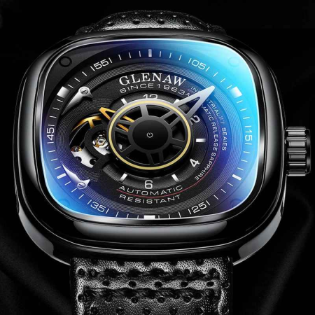 Ceas Automatic Barbatesc Elegant 44mm, Self-Wind, Curea Piele, Waterproof 30M, Sticla Hardlex, Design Modern [4]