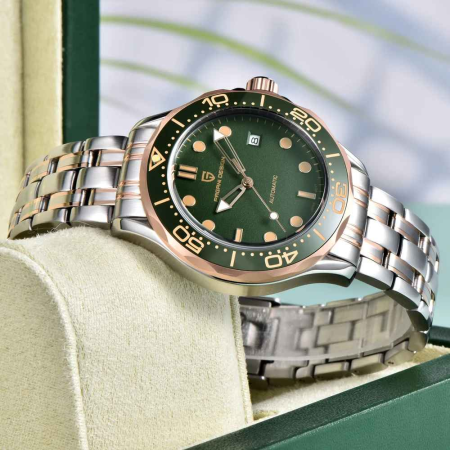 Ceas Automatic Bărbați Pagani Design PD-1667 Verde, 42mm, Miyota 8215, Sticlă Safir, Oțel Inoxidabil Argintiu & Rose Gold, Diver [3]