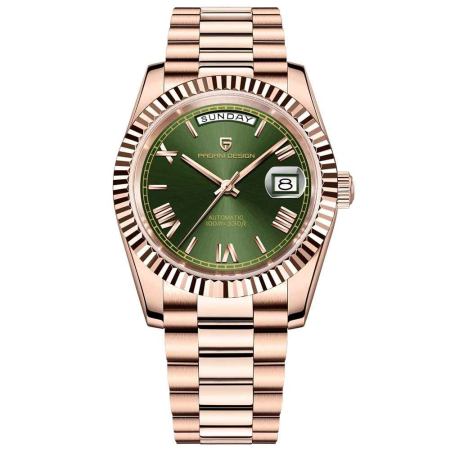 Ceasuri barbatesti - Ceas Automatic Bărbați Pagani Design PD-1752 Verde & Auriu, 36mm, Seagull ST16, Day-Date, Sticlă Safir, Oțel Inoxidabil