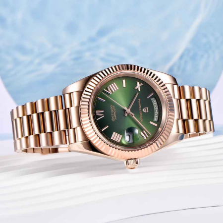 Ceas Automatic Bărbați Pagani Design PD-1752 Verde & Auriu, 36mm, Seagull ST16, Day-Date, Sticlă Safir, Oțel Inoxidabil [2]
