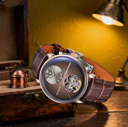 Ceas automatic bărbați PAGANI DESIGN PD-1796, 42 mm, open heart, mecanism M2791B, curea piele maro, stil elegant clasic [4]