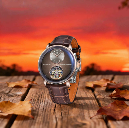 Ceas automatic bărbați PAGANI DESIGN PD-1796, 42 mm, open heart, mecanism M2791B, curea piele maro, stil elegant clasic [6]