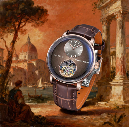 Ceas automatic bărbați PAGANI DESIGN PD-1796, 42 mm, open heart, mecanism M2791B, curea piele maro, stil elegant clasic [5]