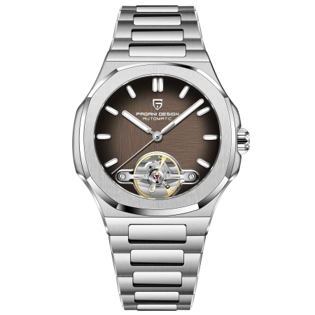 Ceasuri barbatesti - Ceas Automatic Bărbați Pagani Design PD-YS025, 42mm, Tourbillon Open Heart, Oțel Inoxidabil, Sticlă Safir, ArgintiuNegru