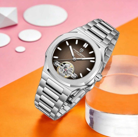 Ceas Automatic Bărbați Pagani Design PD-YS025, 42mm, Tourbillon Open Heart, Oțel Inoxidabil, Sticlă Safir, ArgintiuNegru [2]