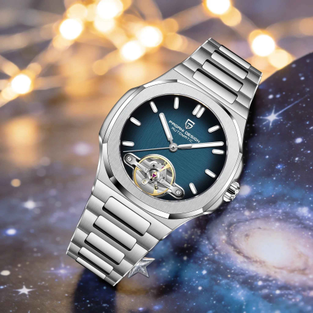 Ceas Automatic Bărbați Pagani Design PD-YS025 Argintiu-Albastru, 42mm, Open Heart, Sticlă Safir, Brățară Oțel Inoxidabil Premium [4]