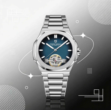 Ceas Automatic Bărbați Pagani Design PD-YS025 Argintiu-Albastru, 42mm, Open Heart, Sticlă Safir, Brățară Oțel Inoxidabil Premium [3]