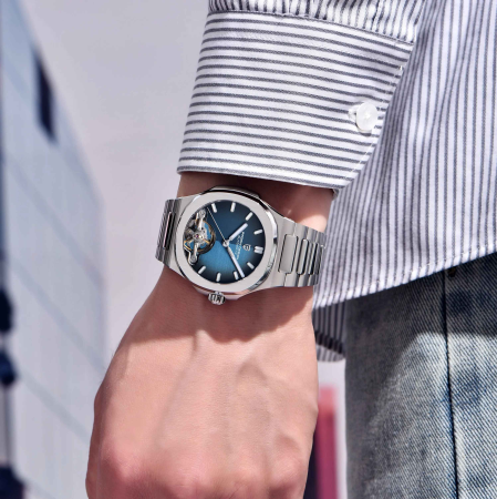 Ceas Automatic Bărbați Pagani Design PD-YS025 Argintiu-Albastru, 42mm, Open Heart, Sticlă Safir, Brățară Oțel Inoxidabil Premium [5]