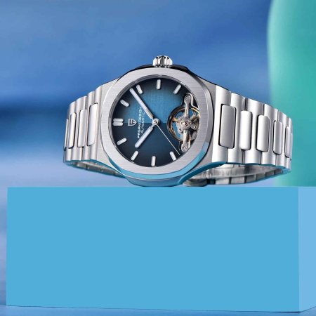 Ceas Automatic Bărbați Pagani Design PD-YS025 Argintiu-Albastru, 42mm, Open Heart, Sticlă Safir, Brățară Oțel Inoxidabil Premium [1]