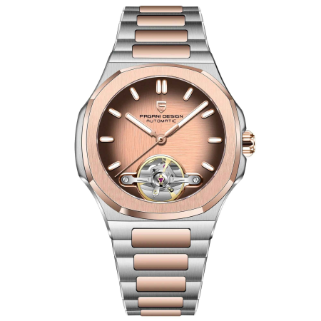 Ceasuri barbatesti - Ceas Automatic Bărbați Pagani Design PD-YS025 Argintiu & Rose Gold, 42mm, Open Heart, Sticlă Safir, Oțel Inoxidabil Elegant