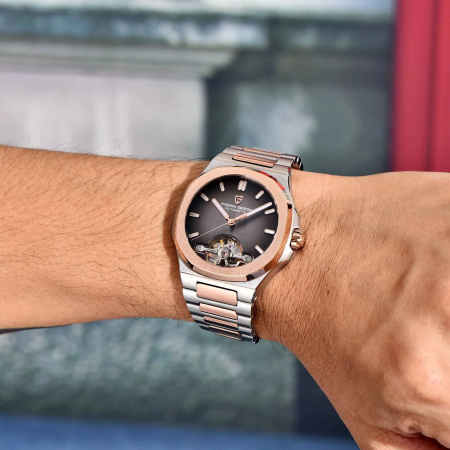 Ceas Automatic Bărbați Pagani Design PD-YS025 Argintiu & Rose Gold, 42mm, Open Heart, Sticlă Safir, Oțel Inoxidabil Elegant [2]
