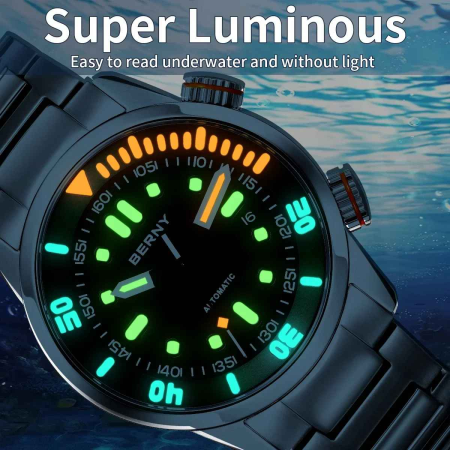 Ceas Automatic BERNY AM339MS Diver, Miyota 8215, Safir, Brățară Oțel, 200M, 42mm [3]