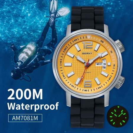 Ceas Automatic BERNY AM7081M-YE Galben, Miyota 8205, Safir, 200M, 42mm [2]