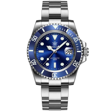 Ceasuri barbatesti - Ceas automatic de scufundări STEELDIVE SD1953, 41 mm, brățară argintie, carcasă și cadran albastru, NH35, cristal safir, 30 ATM
