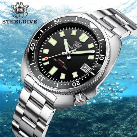 Ceas automatic de scufundări STEELDIVE SD1970, 44 mm, mecanism NH35, cristal safir, bezel ceramic verde, 20 ATM, sportdiving [1]