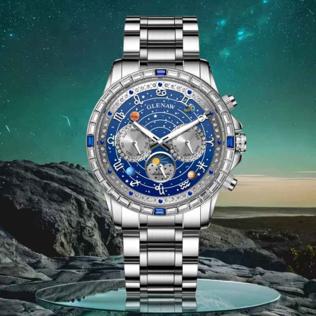 Ceas Automatic Glenaw Multifunctional Silver Blue – Mecanic, Cadran Albastru, Afisaj LunaSaptamanaZi-Noapte, Luminous, 3ATM, 43mm [7]