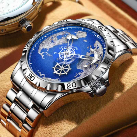 Ceas Automatic Glenaw Navigator Silver Blue – Mecanic, Cadran Albastru, Curea Otel Inoxidabil, 43mm, Luminous, 3ATM [1]